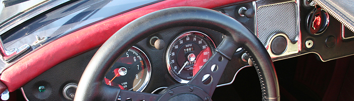 The dashboard of Jonathan Lamson's Mazda-powered 1960 MGA