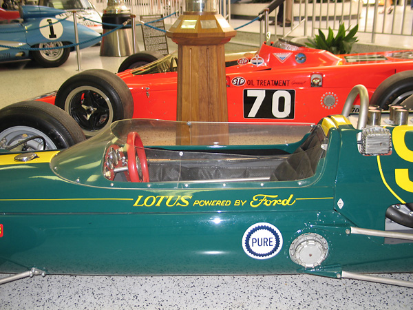 Jim Clark's Lotus was powered by a production-based 256cid Ford V8 (3.762 bore, 2.875 stroke.)